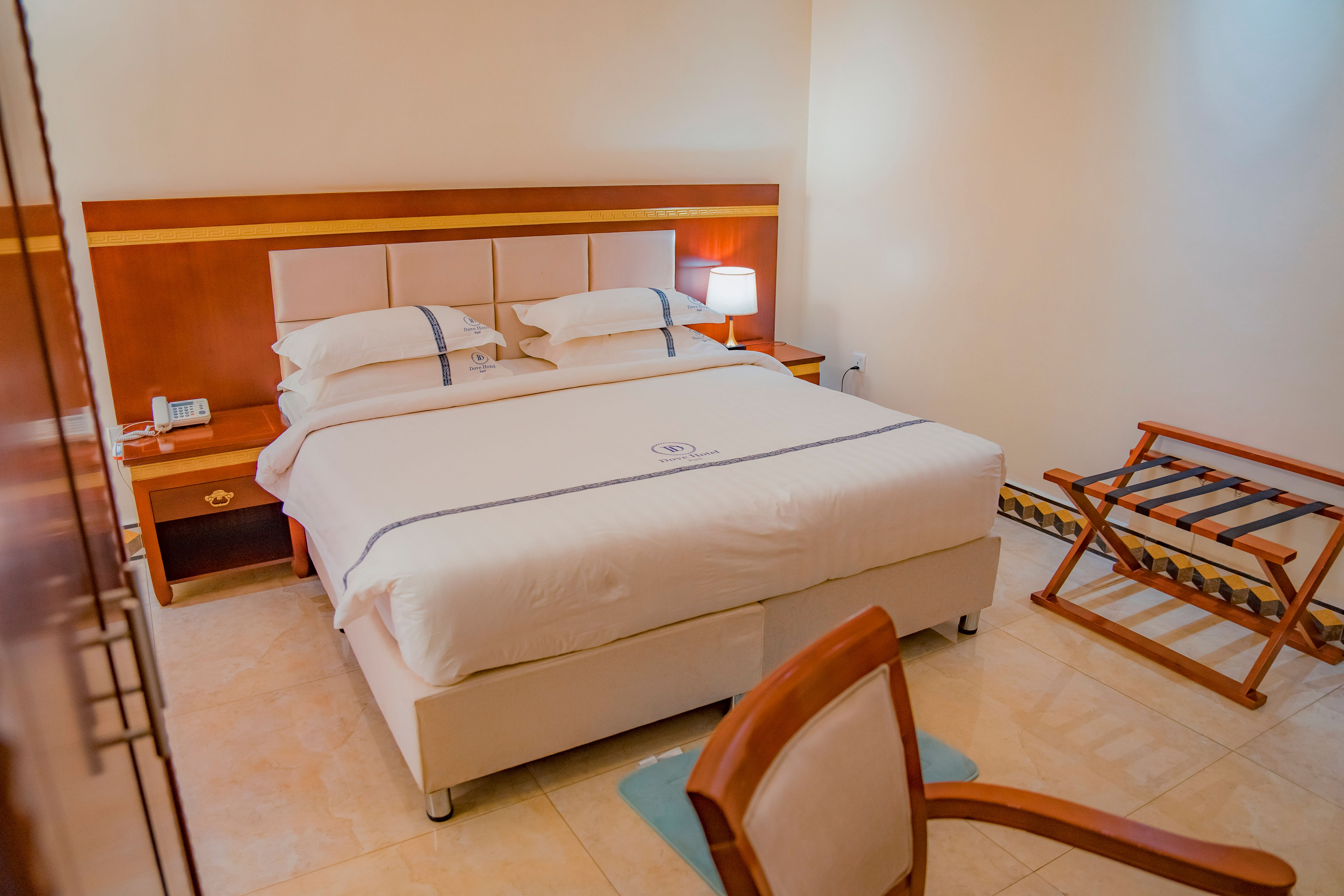 Luxury hotel room with king bed