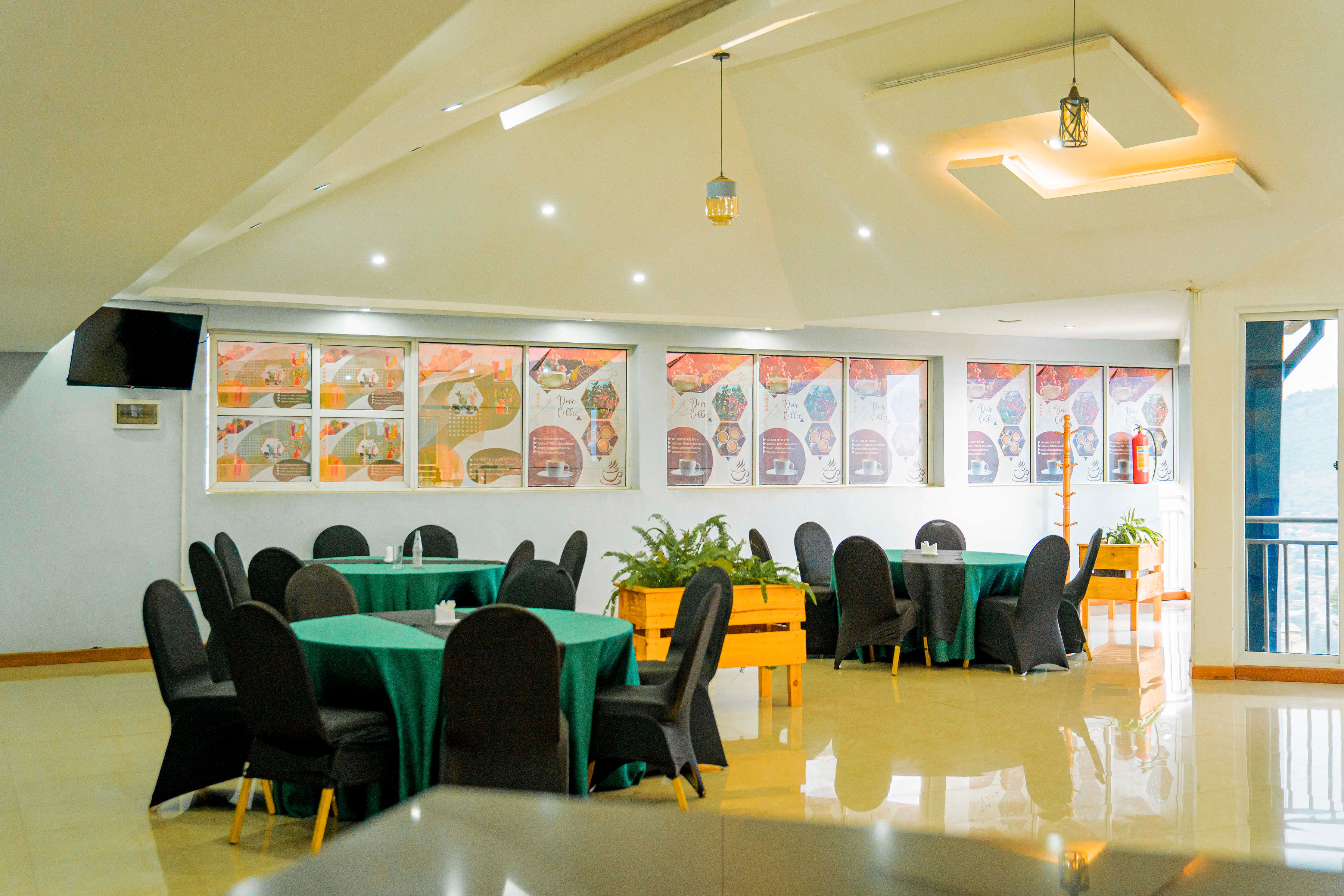 Elegant restaurant interior with ocean view